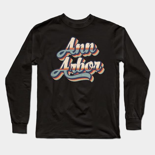 Ann Arbor // Retro Vintage Style Long Sleeve T-Shirt by Stacy Peters Art